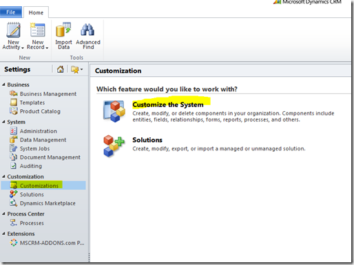 CRM customizations