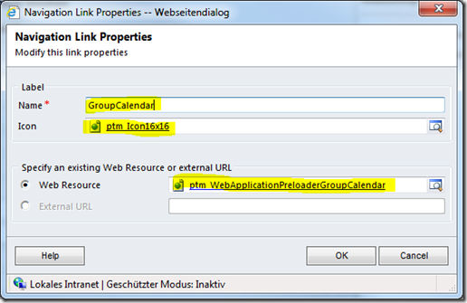 navigation link properties