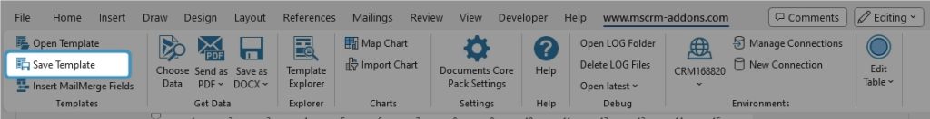 Save template to Dynamics 365