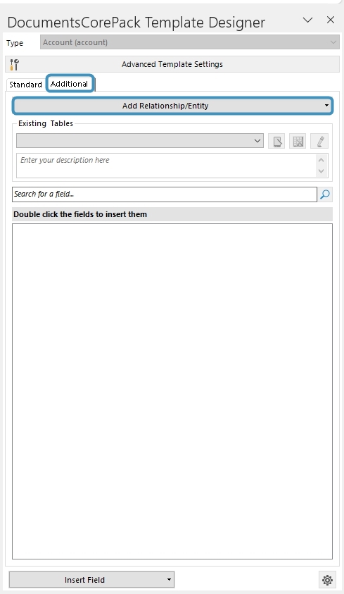 DCP Template Designer – Additional tab