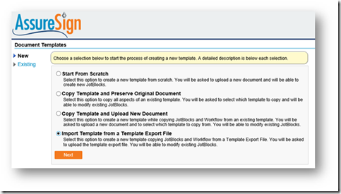 Import template form a template export file