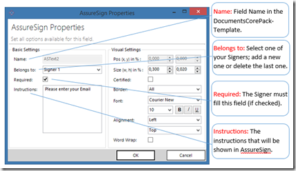 The Assure Sign Text properties.