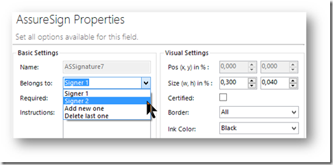 The AssureSign Properties window.
