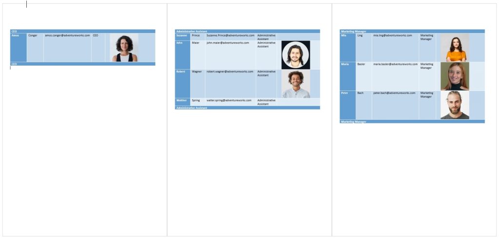 Result page break after grouping section