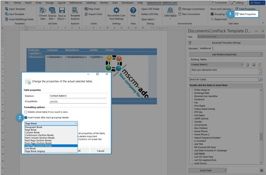 Check the “Insert Page break after each grouping header” checkbox
