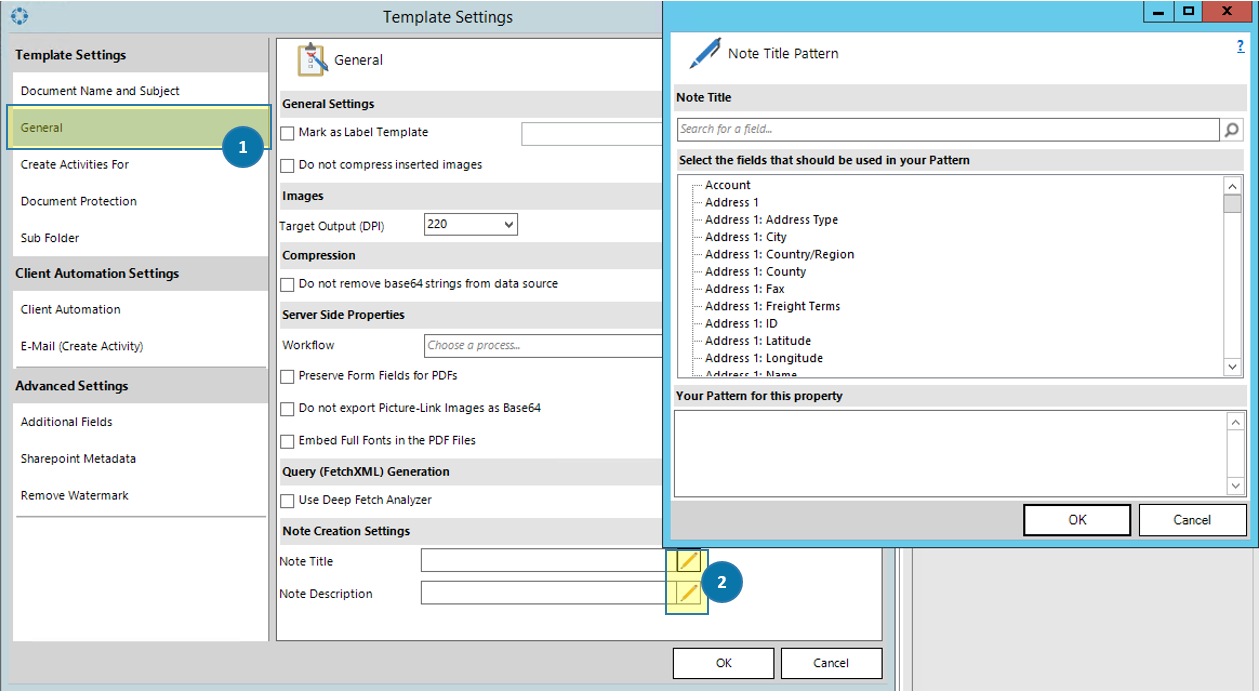DCP Template Settings Dialog