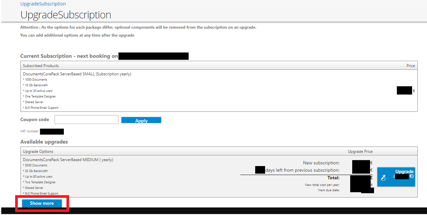 Available subcription options