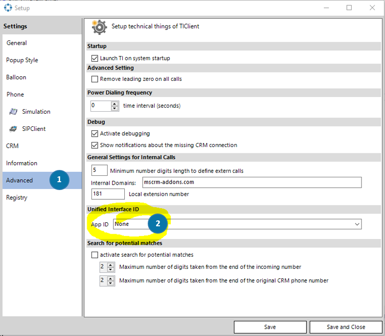 TI client advanced settings