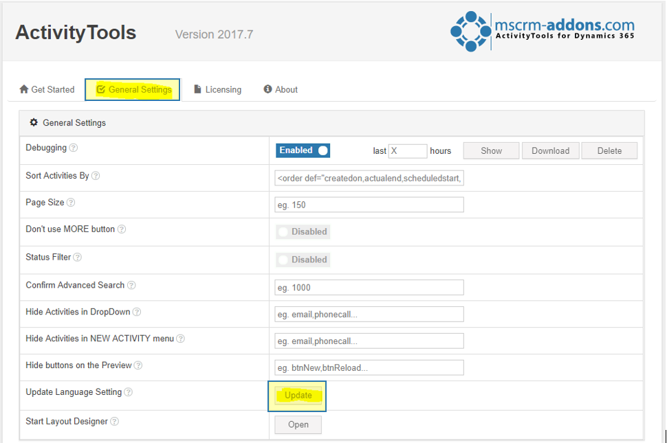 ActivityTools Settings