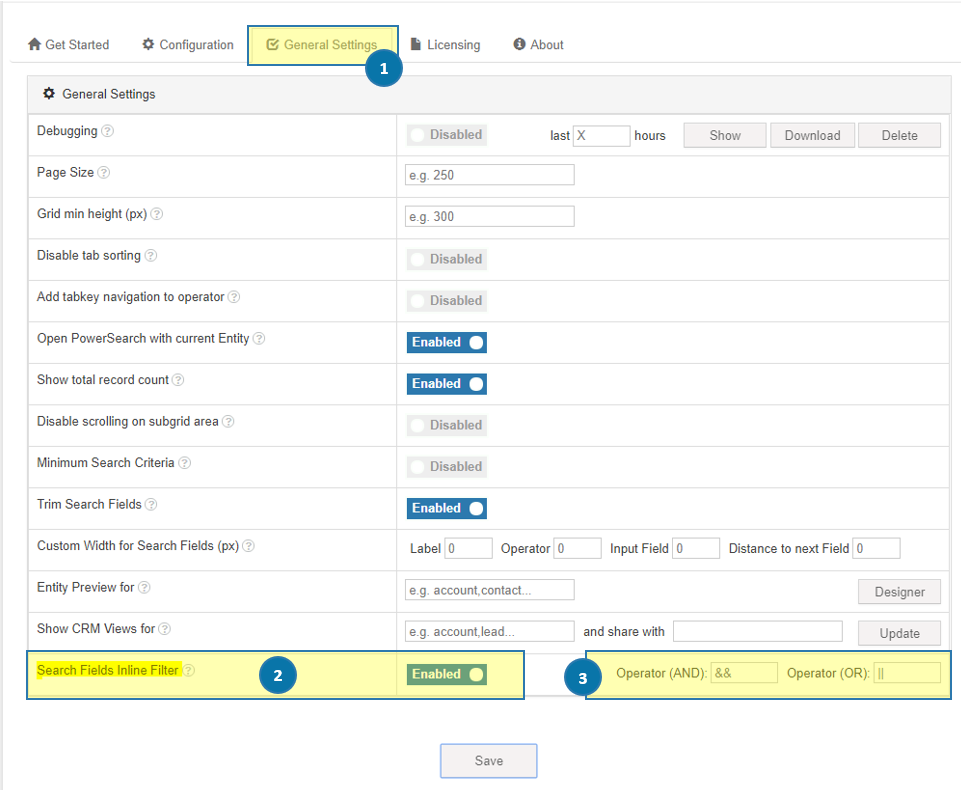 PowerSearch - Search Fields Inline Filter