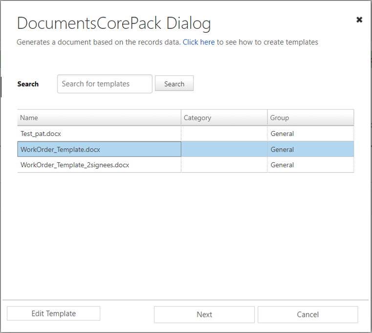 Select a template in the DCP Dialog.