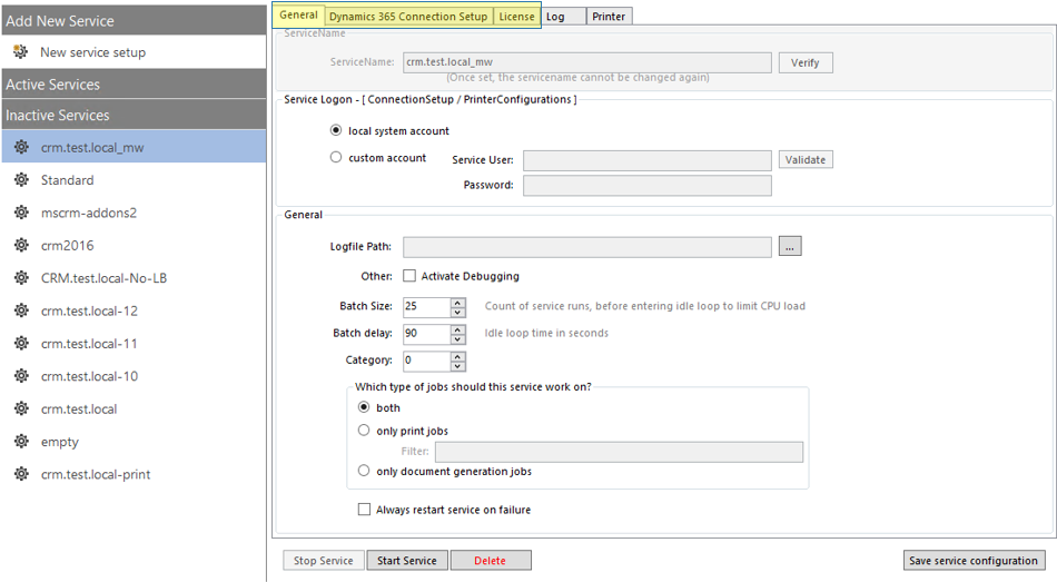 Configuration of your service