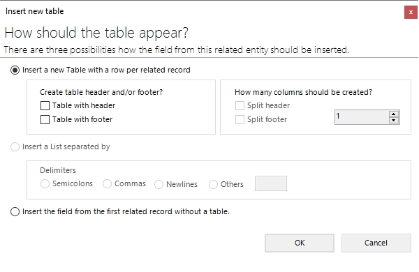 How should the table appear-dialog