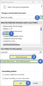 The Static Document dialog