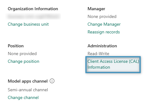 The Client Access License (CAL) Information option in the taskpane