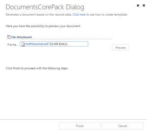 Preview of the generated document and its filename
