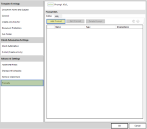 The Prompts tab of the Advanced Template Settings