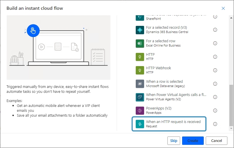 Build an Instant Cloud Flow