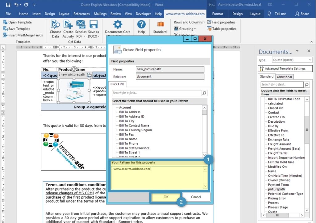 Example of setup link pattern