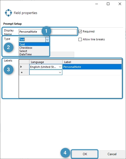 Necessary fields for a prompt