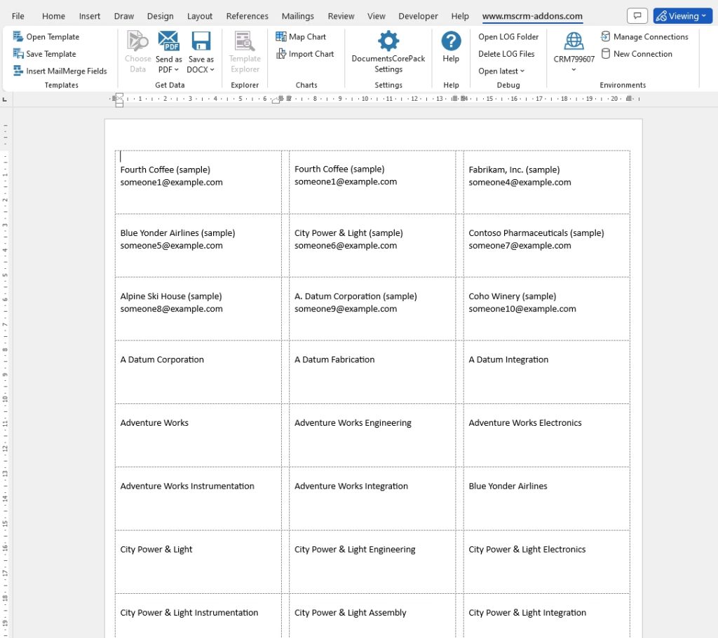 Example for merged Label Template