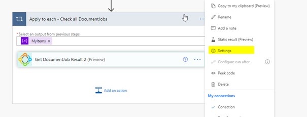 settings of the step
