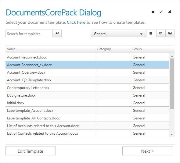 Select a corresponding template