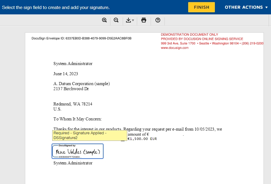 Follow the instructions on the site to sign the document