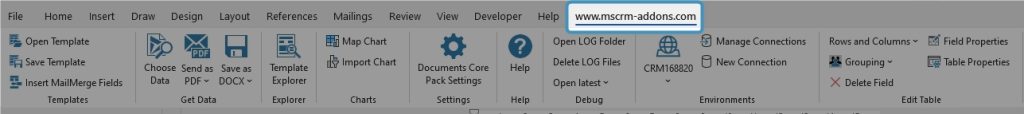 Word ribbon with mscrm-addons.com-tab