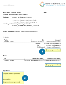 A DCP template with Adobe text tags for initials and signatures for two signees.
