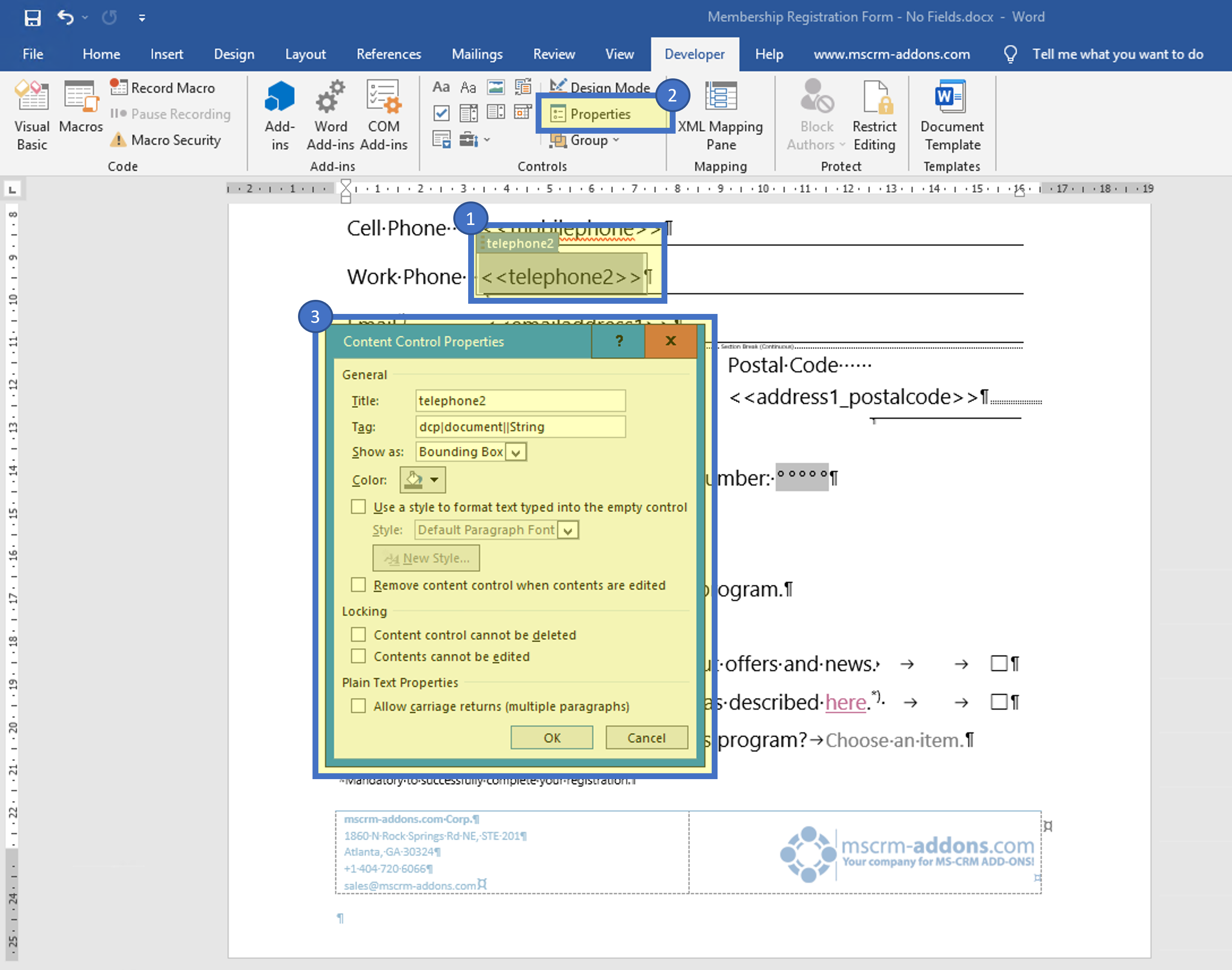 How to access content control properties