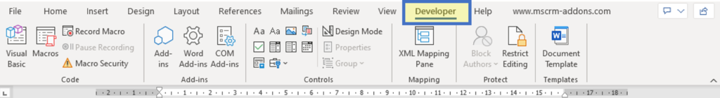 Developer tab in Word developer tab