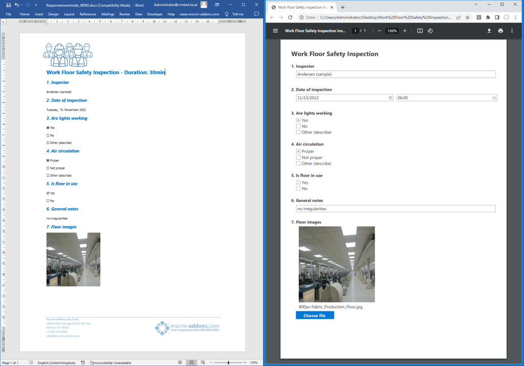 Example of an export created with DocumentsCorePack (left) with an out of the box export (right)