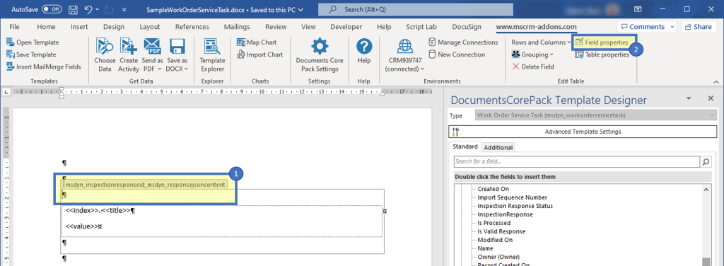 Accessing Field properties of the actual inspection field