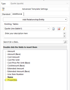Product properties element in treeview