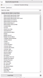 The Insert MailMerge Fields tree-view.