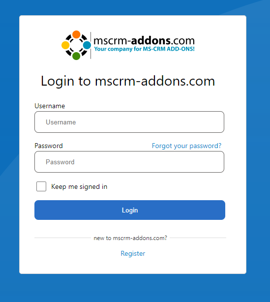 login screen