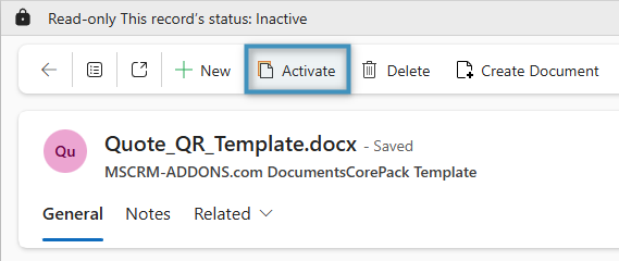 Reactivating a template record