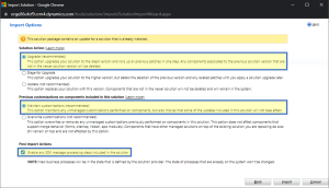 Figure: Solution import settings
