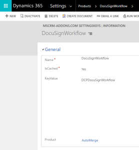 The DocuSignWorkflow Settingskey in the system