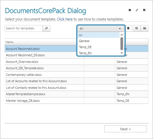 Template Management in DocumentsCorePack