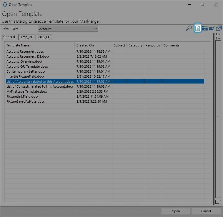Template Management in DocumentsCorePack