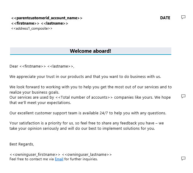 contact welcome template