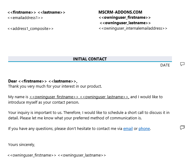 Lead First Contact template