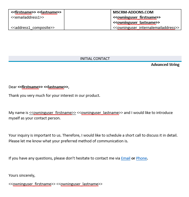 configured template