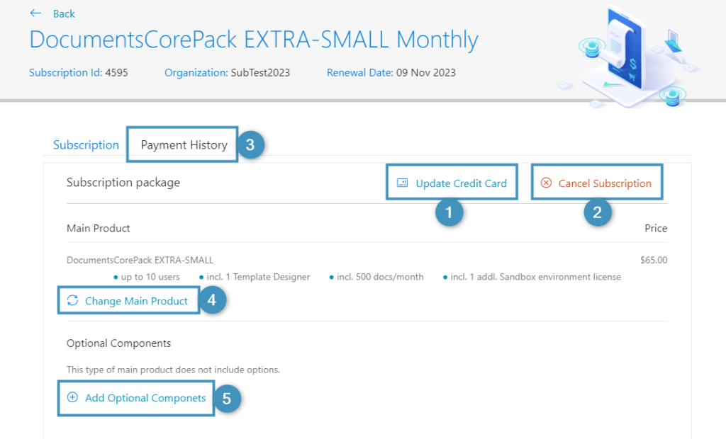 subscription detail screen