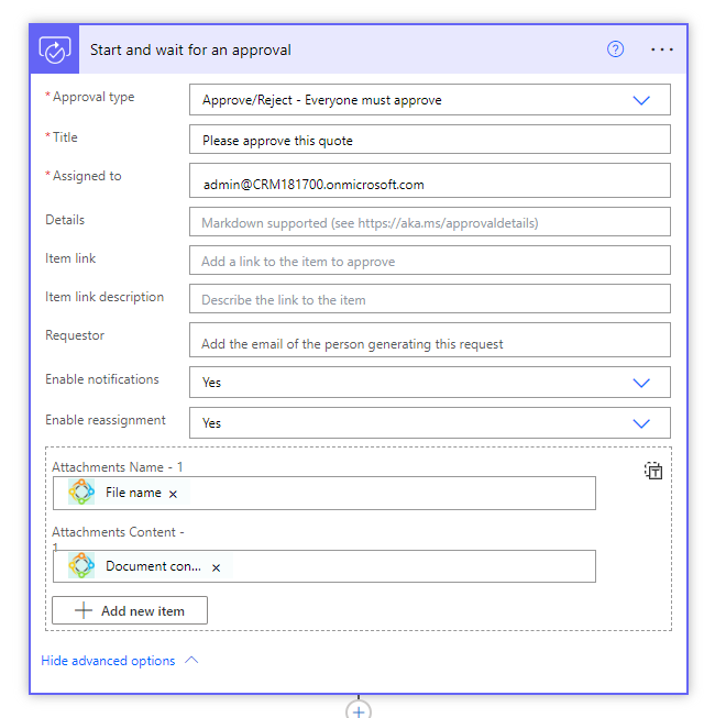 approval action set up