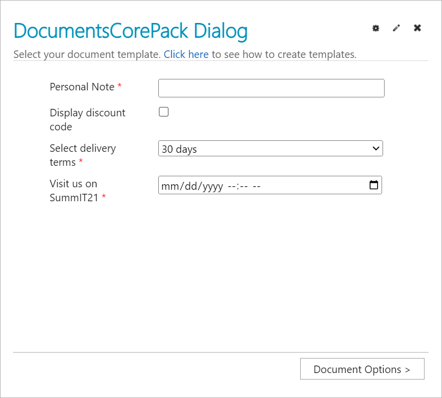 Example of prompts in the DCP dialog.