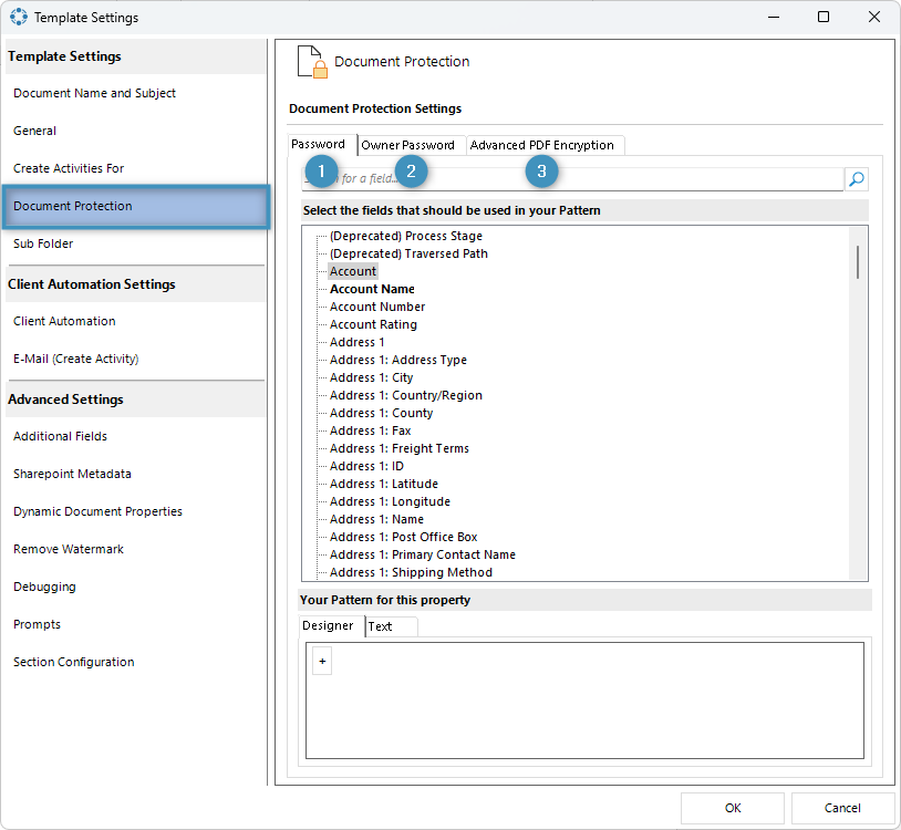 The Document Protection tab