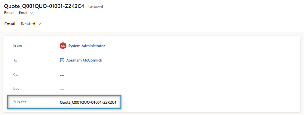 The generated subject as shown in our newly created email